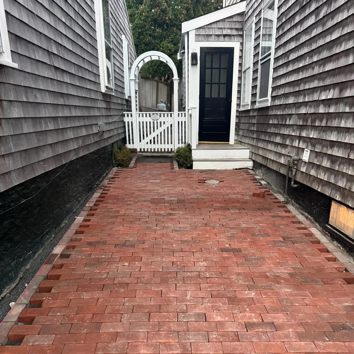 Restored brick courtyard and walkway