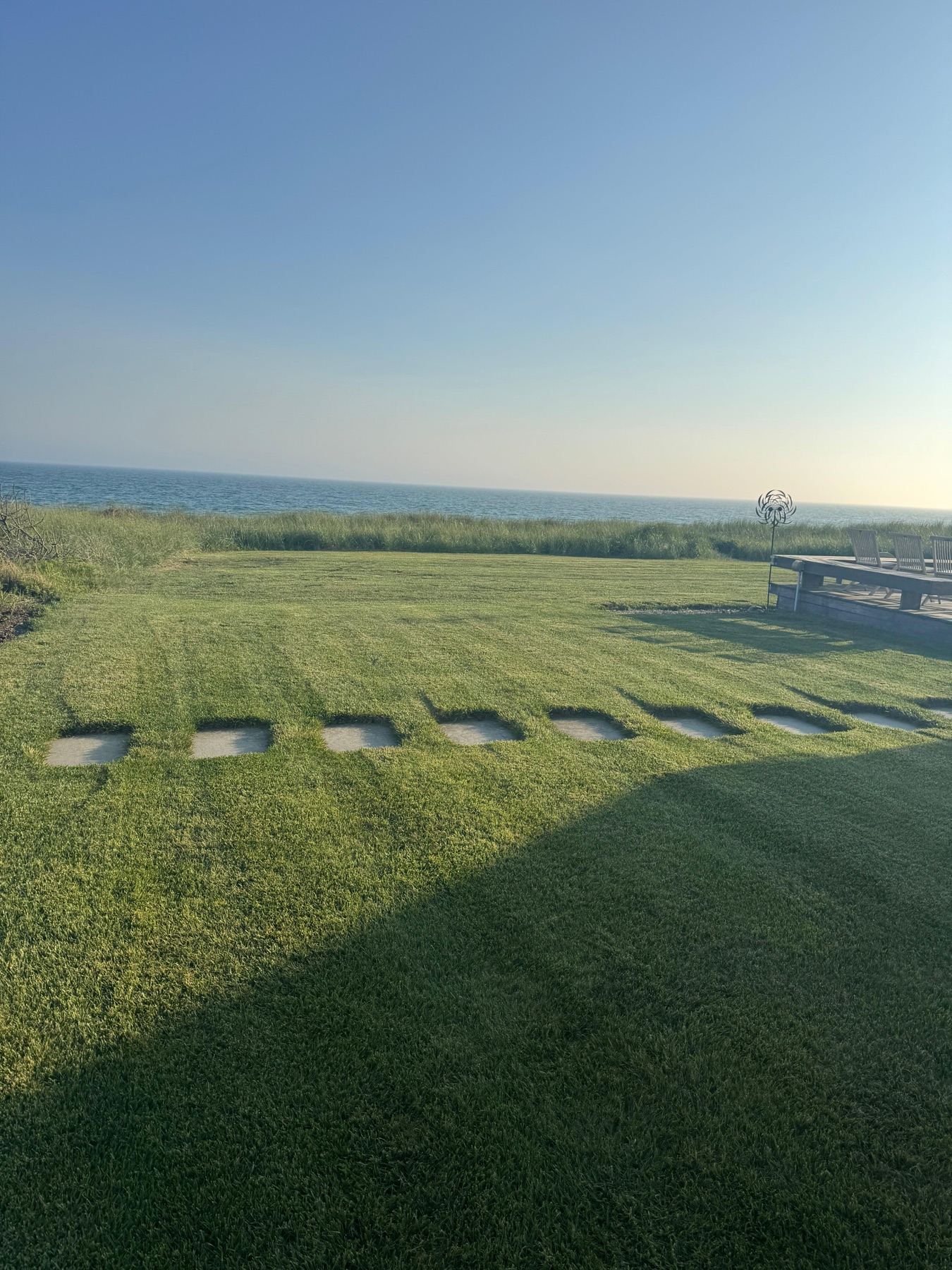 Manicured oceanfront lawn on Nantucket